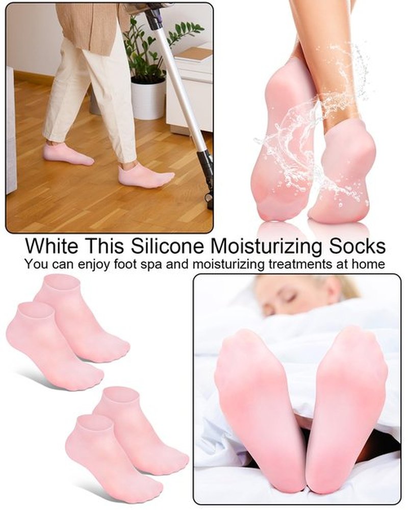 BLATOWN 2 Pairs Silicone Moisturizing Foot Socks, Soft Silicone Socks, Anti Slip Gel Spa Socks Softening Feet Dry Cracked Skin, Spa Pedicure Socks for Women Foot Care After Pedicure