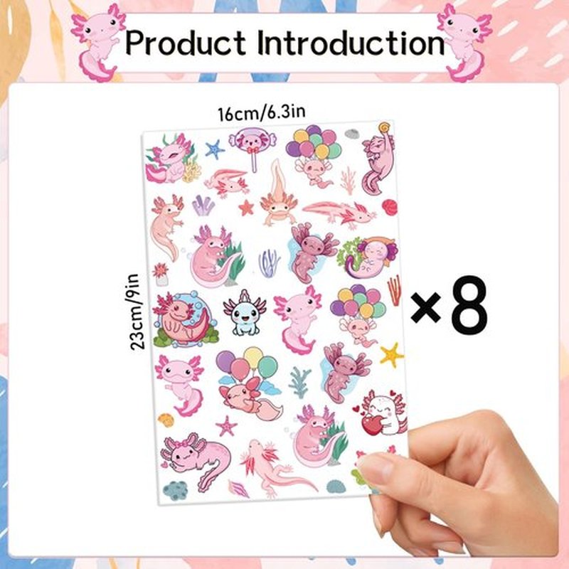 Gameza Axolotl Temporary Tattoos Stickers - 200+ Axolotl Birthday Decorations Favors Temporary Tattoos Bulk Gifts Party Favors Supplies Rewards Gifts