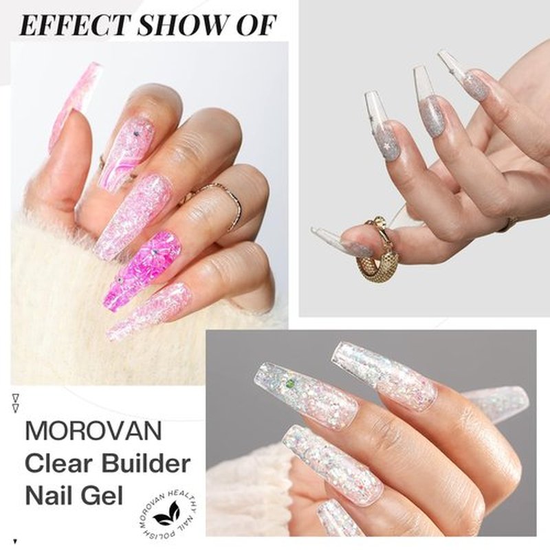 Morovan Clear Builder Gel for Nails: UV/LED Hard Gel Kit - 2oz Strong 3D Sculpting Extension Strengthen Professional Art Manicure Set with Forms & Brush Supplies