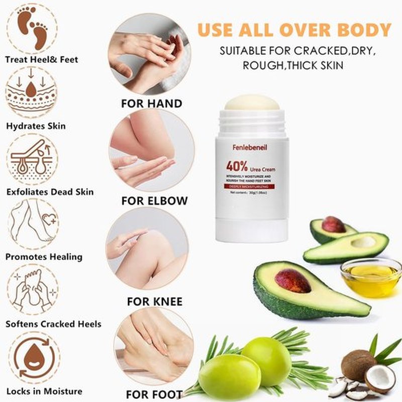 fenlebeneil 40% Urea Cream Cracked Heel Balm for Dry, Cracked Feet, Heals, Foot Hand Moisturizing 40 Percent Foot Urea Cream for Feet Maximum Strength 2Pack