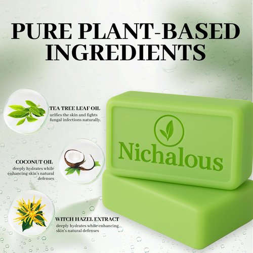 Nichalous 3PCS Tea Tree Soap, Tea Tree Relief Soap Bar, with Tea Tree Oil & Coconut Oil & Witch Hazel, Deep Pore Cleansing, Natural Herbal Foot Soaps Bar for Men & Women – 3.5 oz