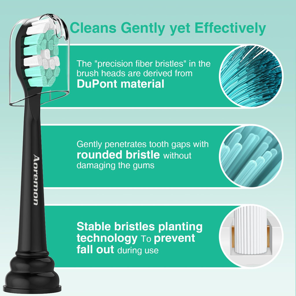 Aoremon Replacement Heads for Philips Sonicare C2 W, 8 Count Black