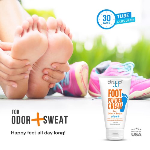 Foot Powder Cream Lotion Deodorant, 5oz Tube For Sweaty Smelly Feet, Low Mess, Absorb Reduce & Control Odor, Talcum-Free, Tea Tree + Peppermint, Leave On Foot Mask, Men & Women