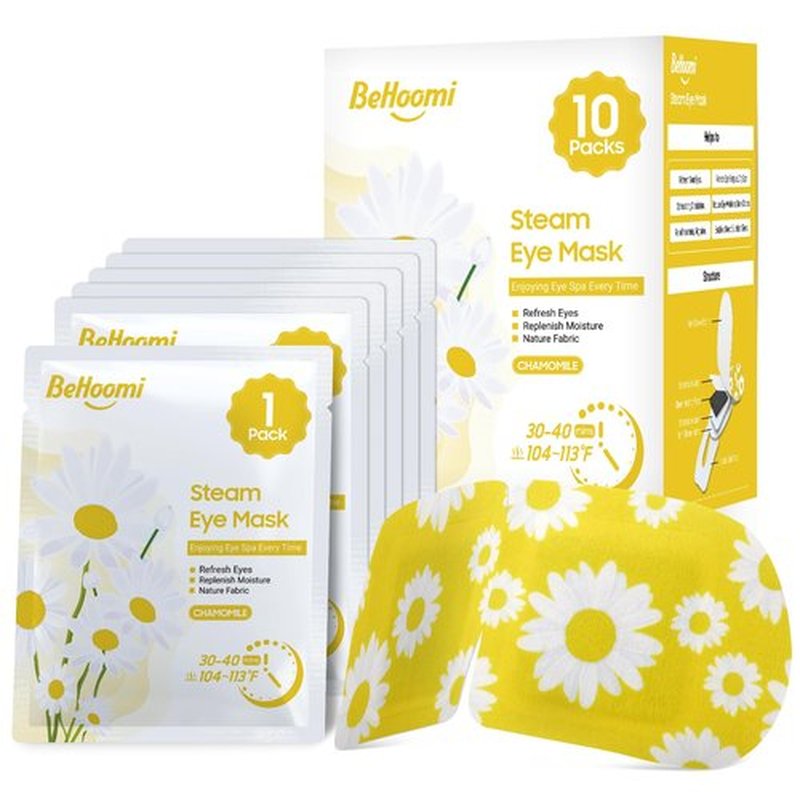 BeHoomi Steam Eye Mask, 10 Packs Heated Eye Mask, Self Heating Disposable SPA Warm Compress for Eyes Sleep Mask, Travel Essentials & Relaxation Gifts, Valentine's Day Gifts (Chamomile Scent)