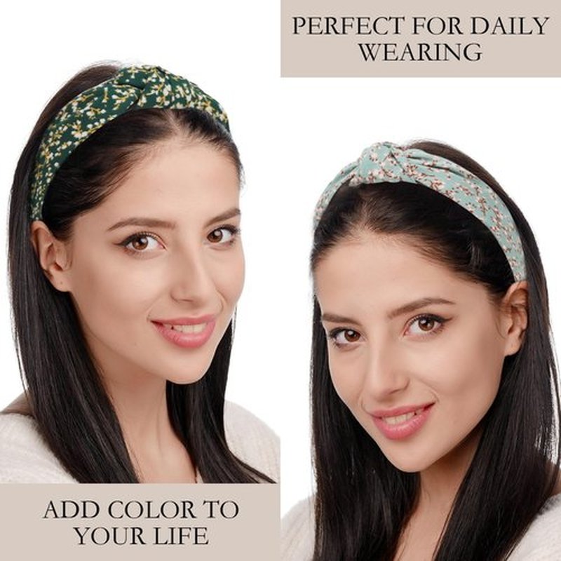 Amariver 4 Pcs Knotted Headbands for Women Floral Headband Boho Hair Band Black Green Blue Ginger Fashion Head Band Elastic Trendy Headbands Stylish Hair Accessories for Women Girls