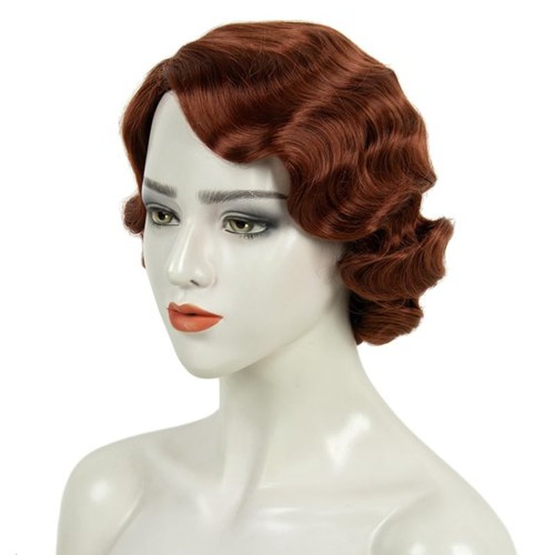 H&Bwig Short Red 20s Wigs for Women Natural Finger Wave Synthetic Hair Wig for Women Lady Ladies Cosplay Anime Party Costume Anime Flapper Wig