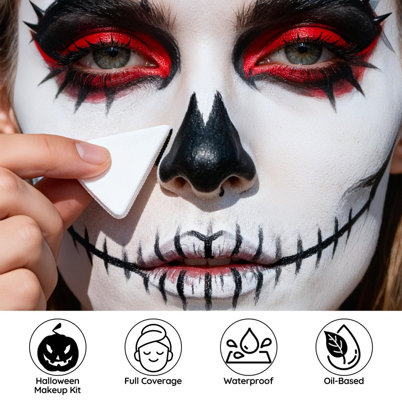 YBUETE Halloween Black White Red Face Paint Face Painting Kit For Spider-Man Demon Joker Makeup, Baseball Softball Sport Games, Cosplay, Costume, Theme Parties and SFX Special Effect