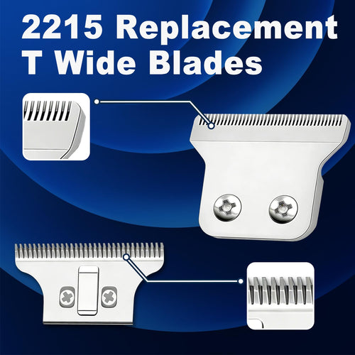 2215 Replacement T Wide Blades for 5 Star Detailer Li Trimmer 8081 & 8171, Adjustable Ze-ro-Gap Stainless Steel Trimmer Blade, Silver/2 Packs