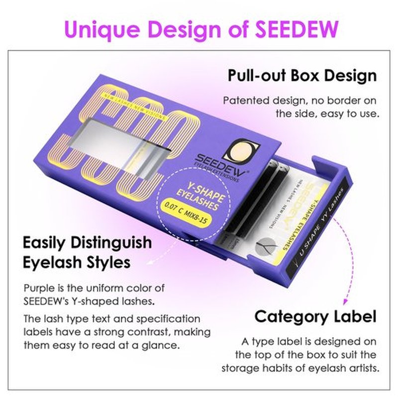 SEEDEW U Shape YY Lash Extensions, UYY 0.07mm D Curl MIX8-15mm 12 Rows/Tray, Natural Soft Lightweight Eyelashes Grafting for Lash Artists, Beauty Salon (Matte Black-0.07-D-MIX8-15mm) UYY