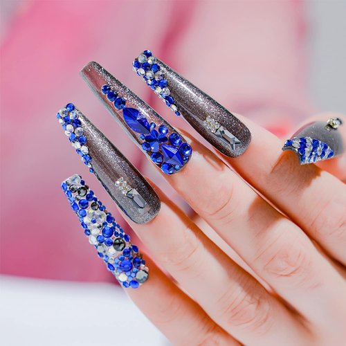 JERCLITY 1620pcs Flat Back Red Nail Rhinestones Blue Nail Rhinestones Round Beads Crystals Glass Gems Stones Multi Shapes Sizes with Picking Pen for Crafts Nail Face Art Clothes Shoes Bags DIY