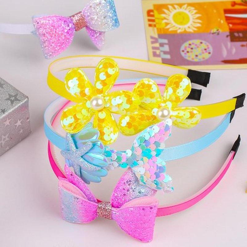Leery Kids Glitter Headbands,Toddler Headband with Bow Heart Star Flowers Butterflies Design, 6 Pack, Girls Hair Accessories (Fuchsia Pink)