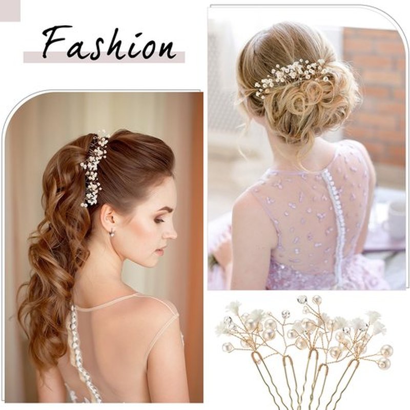 Landical 14 Pcs Baby's Breath Hair Pins Boho Bridal Pearl Flower Wedding Hair Accessories for Brides Bridesmaids Women Girls