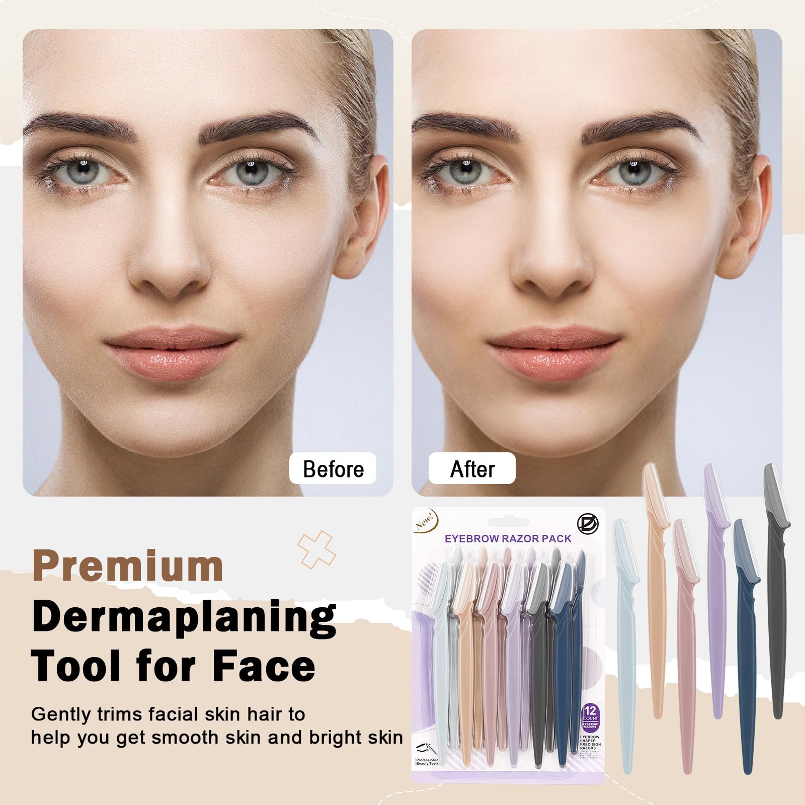 D Eyebrow Razors and Trimmers, Face Razors for Women - 12PCS