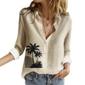 Xernbit Hawaii Graphic Shirt for Women Fashion Long Sleeve Button Down Shirt Spring Summer Casual Beach Vacation Blouse Tops Loose Lightweight Coconut Palm 2XL