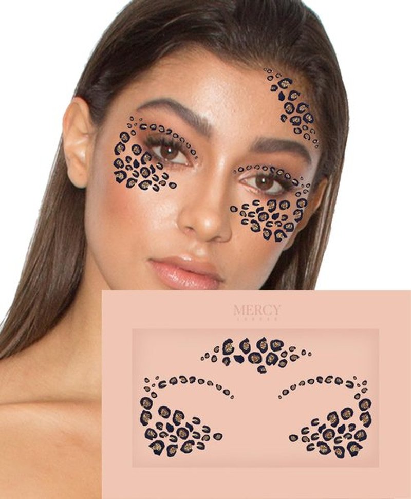Leopard Print Contour Face Jewels by Mercy London Leopard Cat Costume Accessories Gems All In One Halloween Stick On