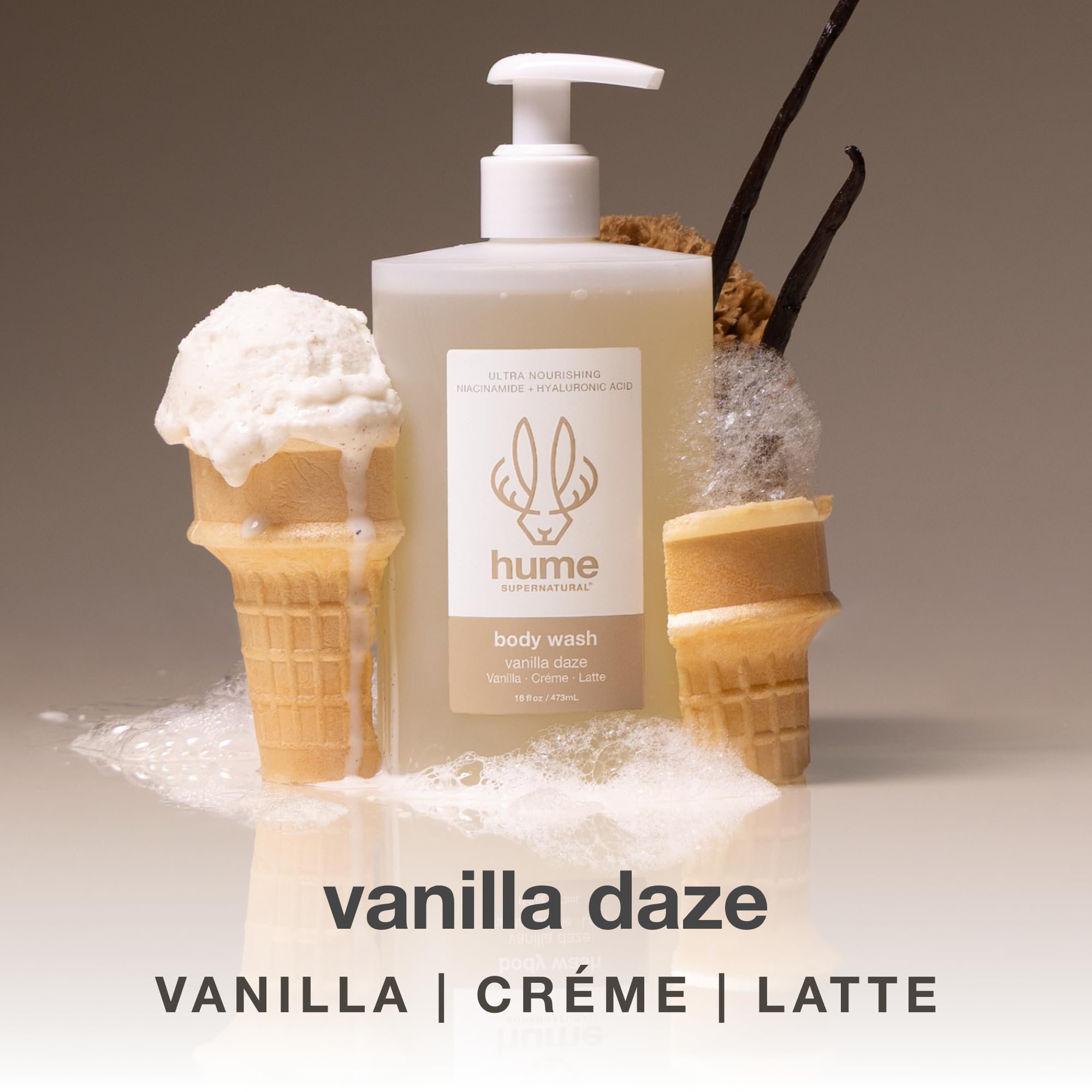 HUME SUPERNATURAL Ultra Nourishing Body Wash, Vanilla Daze, 16 fl oz - Cleanse, nourish and replenish skin with Niacinamide, Hyaluronic Acid, and Prebiotics. Free from Sulfates, Parabens, Phthalates