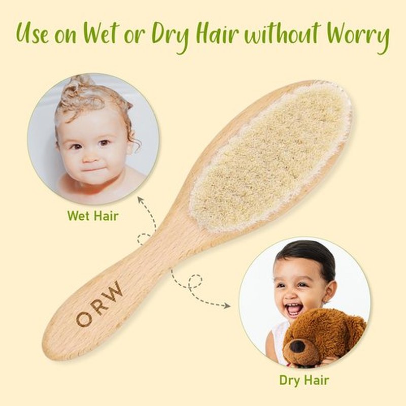ORW OREN’S Baby Hair Brush - Perfect for Newborn, Toddlers, Infants, Girls & Boys - Beechwood Handle & Goat Hair White Soft Bristle Brush for Gentle Scalp Grooming, Cradle Cap Relief