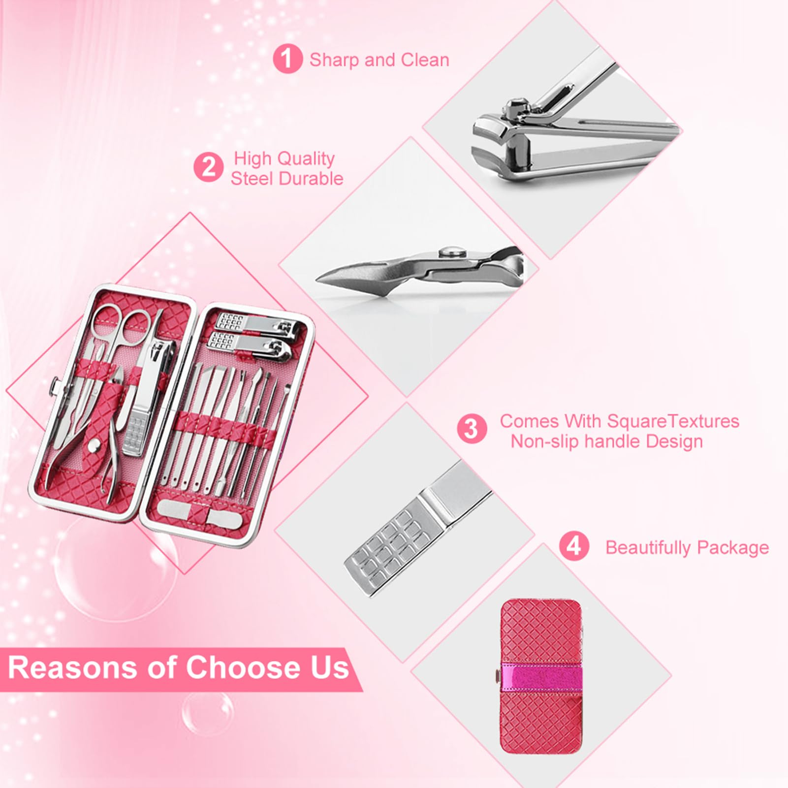 Nail Clippers Set Fingernail and Toenail Clipper Cutters, 18Pcs Manicure Pedicure Kit Professional Grooming Kits, Nail Care Tools with Travel Case Gifts for Men Women Parent