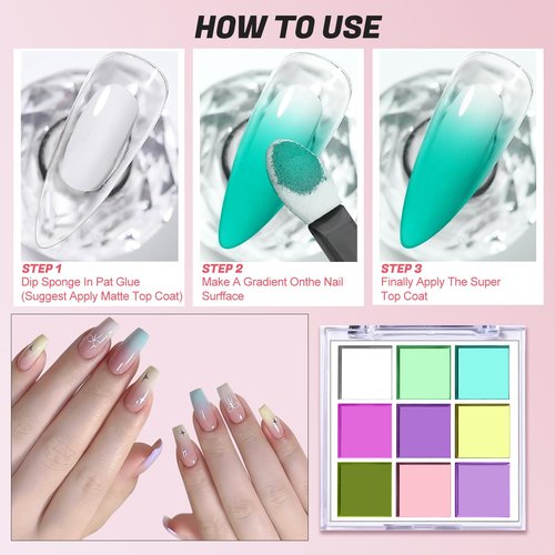 Nail Pigment Powder Palette, 9 Colors Gradient Solid Pigment Powder for Nails, Nail Art Manicure DIY Accessories (Light)