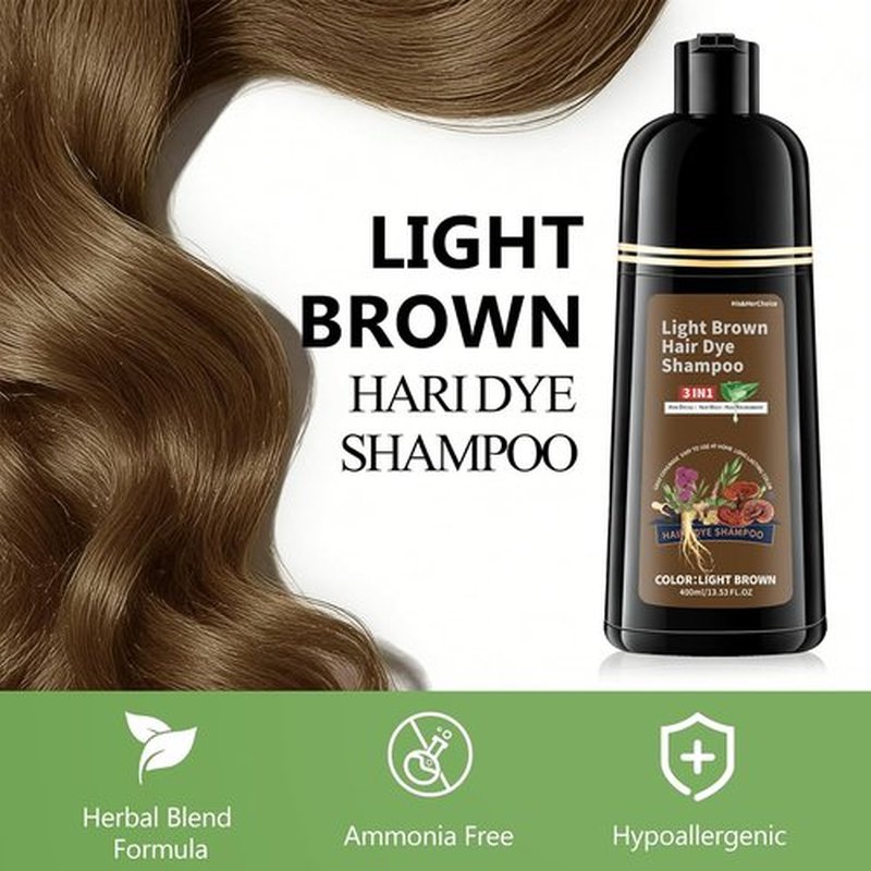 HIS&HERCHOICE Light Brown Hair Dye Shampoo - 3-in-1 Gray Coverage, Ammonia & Paraben Free, Herbal Formula