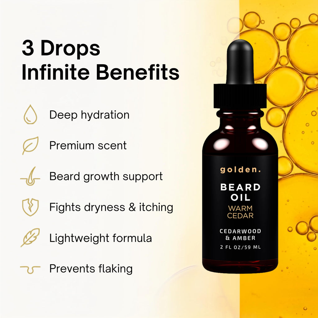 Golden Grooming Beard Oil for Men - Natural Beard Conditioner with Sweet Almond, Golden Jojoba & Argan Oil - Hydrating Beard Softener with Vitamin E - Warm Cedar, 1oz