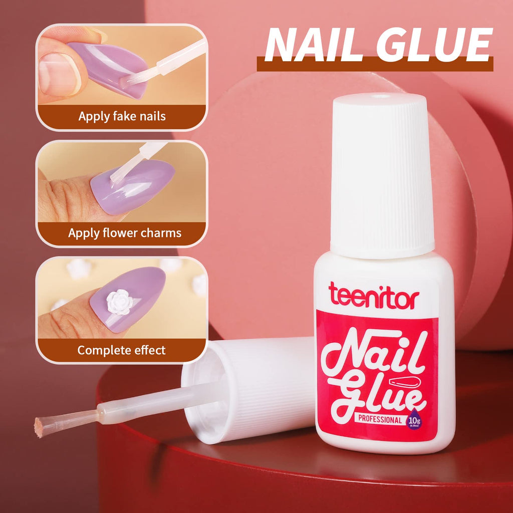 Teenitor Almond Press On Nails Medium Almond Glossy Press On Fake Nails, 288Pcs Press On Nails With Glue,12 Color Glue On Nails