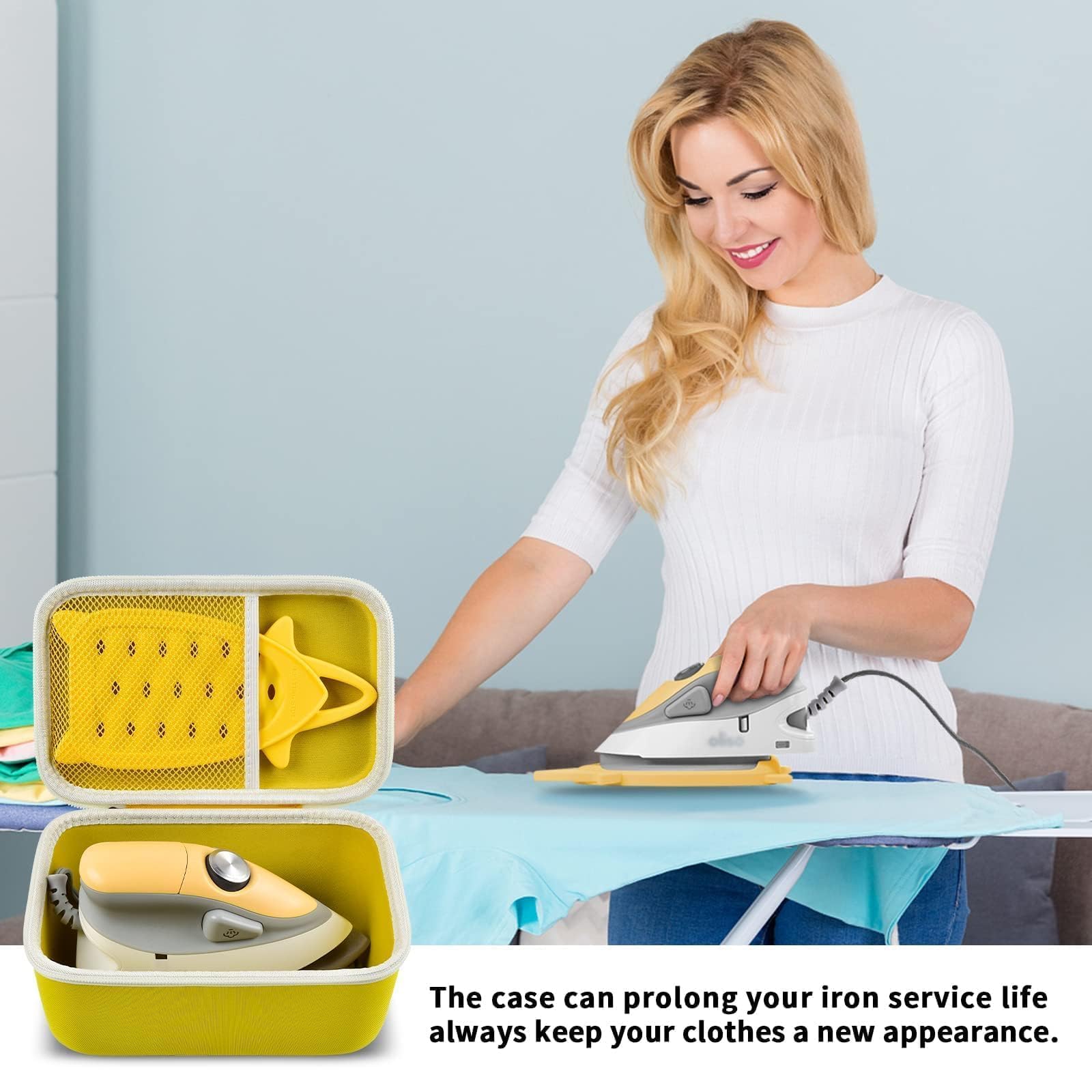Case Compatible with Newbealer/for Sunbeam Hot-2-Trot/for Oliso M3Pro M2 Mini Travel Iron for Sewing, Carrying Holder for Small Craft Quilting Irons with Steam& Silicone Rest (Box Only)- Yellow