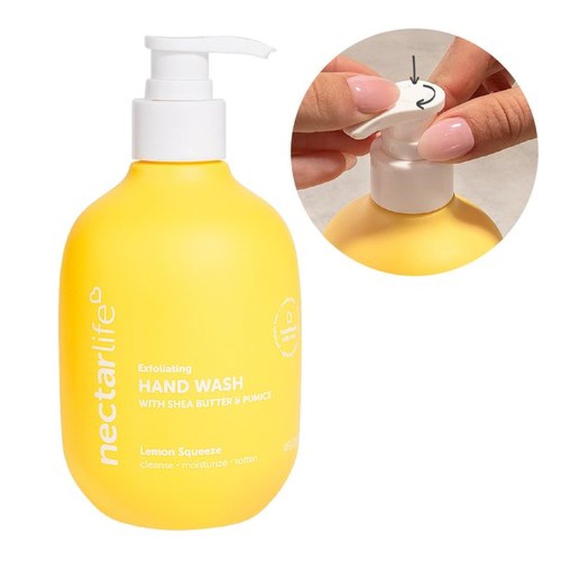 Nectar Life Exfoliating & Moisturizing Hand Wash, Volcanic Pumice for Hand Scrub, Shea Butter Softens Hands, Clean Vegan Ingredients, Lemon Scent