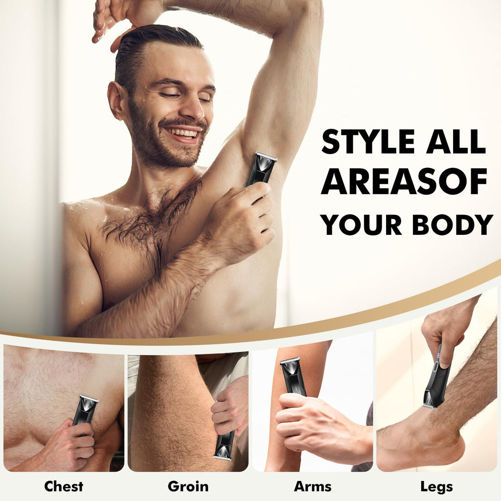 Sweker Body Hair Trimmer for Men, Manscape Ball Trimmer, 2-in-1 Body Pubic Hair Groomer and Groin Hair Shaver -Dual-Head Electric Razor for Men