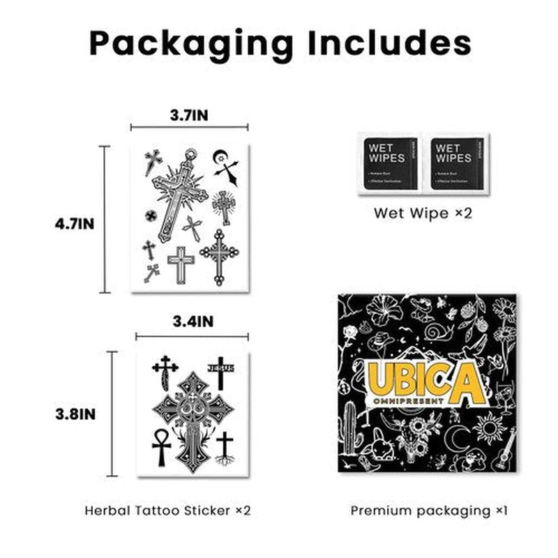 UBICA Semi Permanent Tattoos, 2 Sheets Realistic Temporary for Men Women, Fake Tattoos for Wrists Hand Fingers Neck, Waterproof, No Reflective, Lasts 1-2 Weeks (Unique Cross Designs)