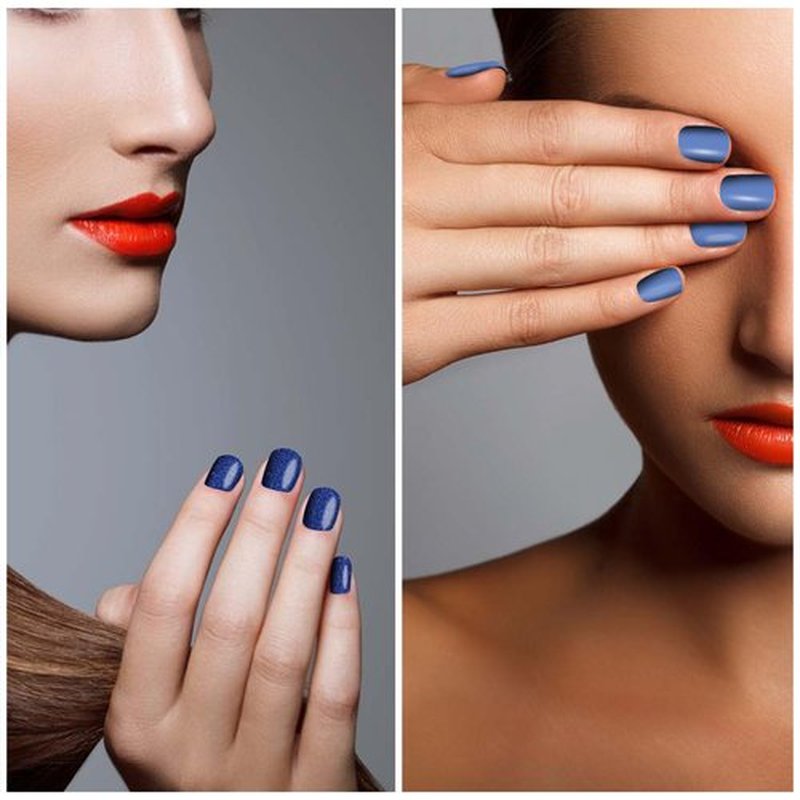 SILPECWEE 16 Sheets Blue Nail Wraps for Women Glitter Solid Color Nail Polish Stickers Stick on Nail Polish Strips Gel Nail Strips Self Adhesive Fingernail Manicure Design with Nail File