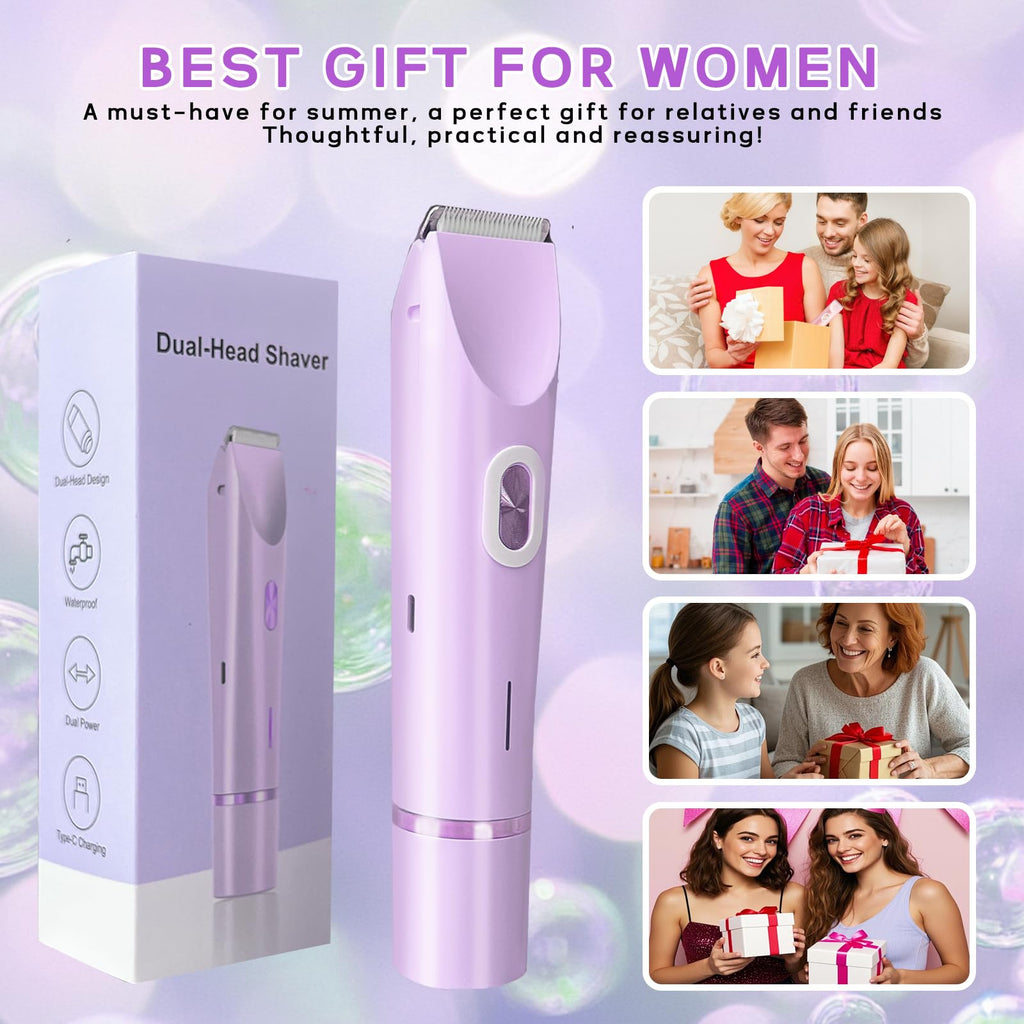2025 New Electric Womens Shaver, 2-in-1 Body Shaver & Bikini Trimmer for Women, Waterproof Wet & Dry Use Body Hair Electric Razor Trimmer for Bikini Underarm Leg Arm Body Face (Purple)