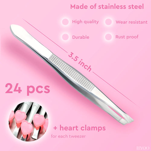 24 Pcs Bulk Tweezers, 3.5 In Stainless Steel, Slanted Tips