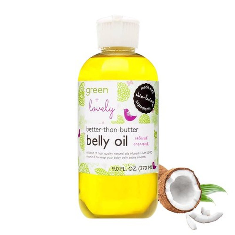Green + Lovely Better than Butter Belly Oil Pregnancy Stretch Mark Prevention, Stretch Mark Cream, Pregnancy Must Haves, Pregnancy Essential, Enhanced Vitamin E Skin, 9 Fl Oz Island Coconut