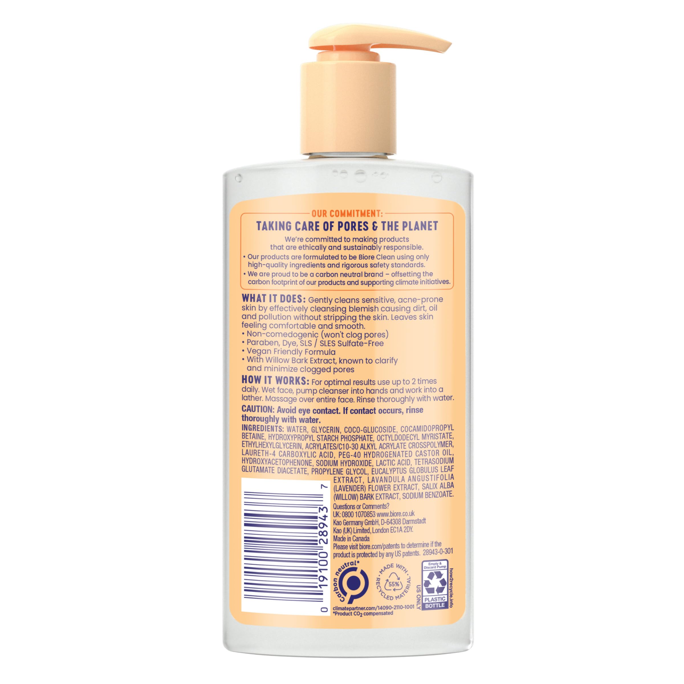 Biore Gentle & Breathable Acne Face Wash, Gentle Face Cleanser for Sensitive and Acne Prone Skin, Infused with Willow Bark Extract to Clarify Skin, Fragrance Free, 6.77 Oz , Pack of 3