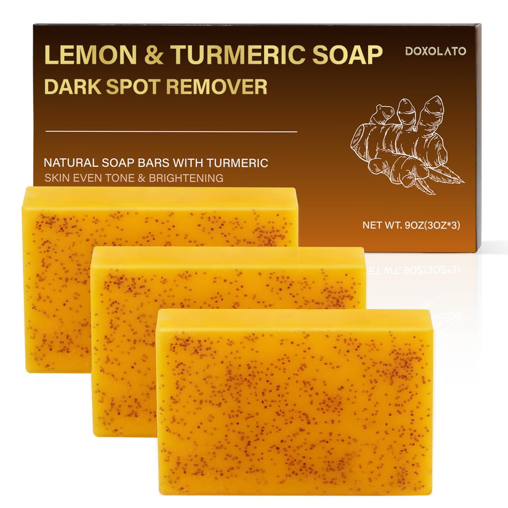DOXOLATO Lemon Turmeric Soap Bars for Face Body - Gentle Exfoliating Turmeric Soap Bar Improve Skin Texture Moisturizing, 3 Bars