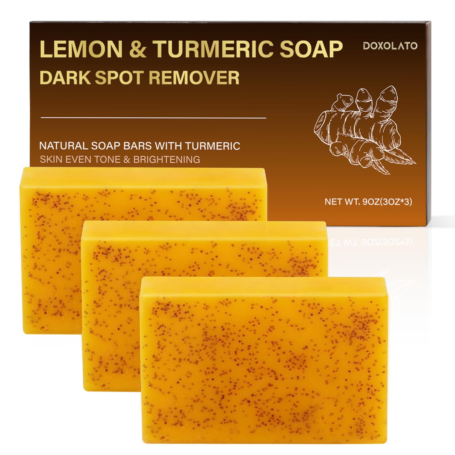 DOXOLATO Lemon Turmeric Soap Bars for Face Body - Gentle Exfoliating Turmeric Soap Bar Improve Skin Texture Moisturizing, 3 Bars