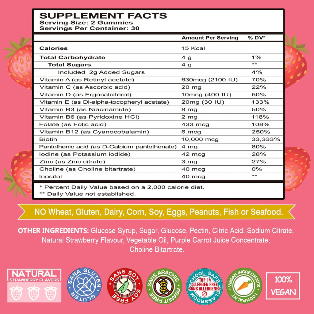 VEGEPOWER Biotin Gummies for Hair Growth 10000mcg - Vegan Biotin Vitamins Supports Healthy Hair, Skin and Nails, Hair Vitamin Gummy for Women & Men - Non-GMO, Chewable Supplement