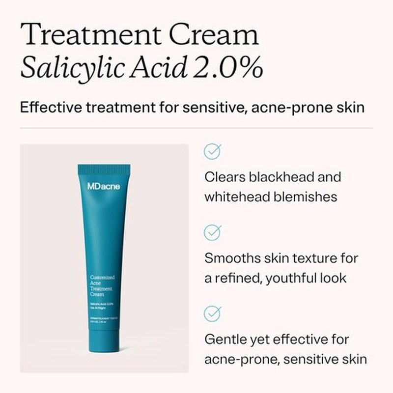 MDacne Salicylic Acid 2.0% - Acne Treatment Cream, Facial Exfoliant Unclog Pores, Prevents Blemishes, Blackheads, Wrinkles & Fine Lines, Reduce Irritation for Sensitive Acne-Prone Skin (1 Pack)