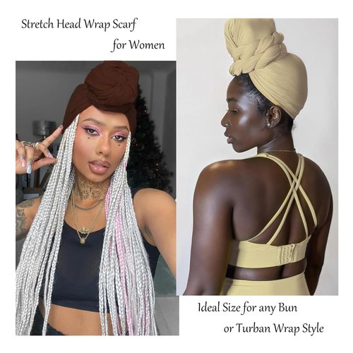 Kachanaa Stretch Head Scarfs Headbands for Muslim Soft Breathable Head Wraps Turbans Long Hair Hijab Scarves for Women(Deep Coffee)