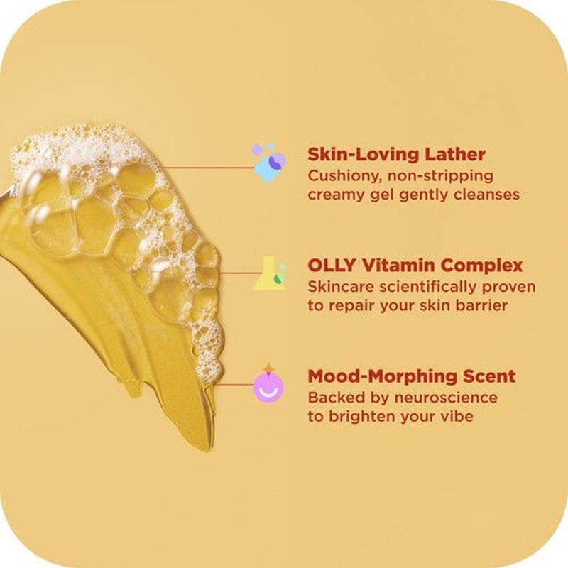 OLLY Bright Body Wash with Ginseng, Caffeine & Vitamin C– Nourishing Cleanser for Skin Barrier Repair, Deep Hydration, Citrus Currant Scent, 17 oz