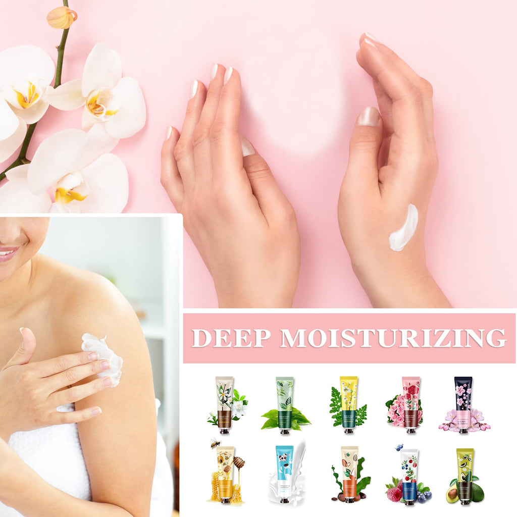 10 Pack Natural Plant Fragrance Hand Cream for Dry Hands,Moisturizing Hand Care Cream Hand Lotion Travel Gift Set,Travel Size Hand Lotion Set for Men and Women-30ml