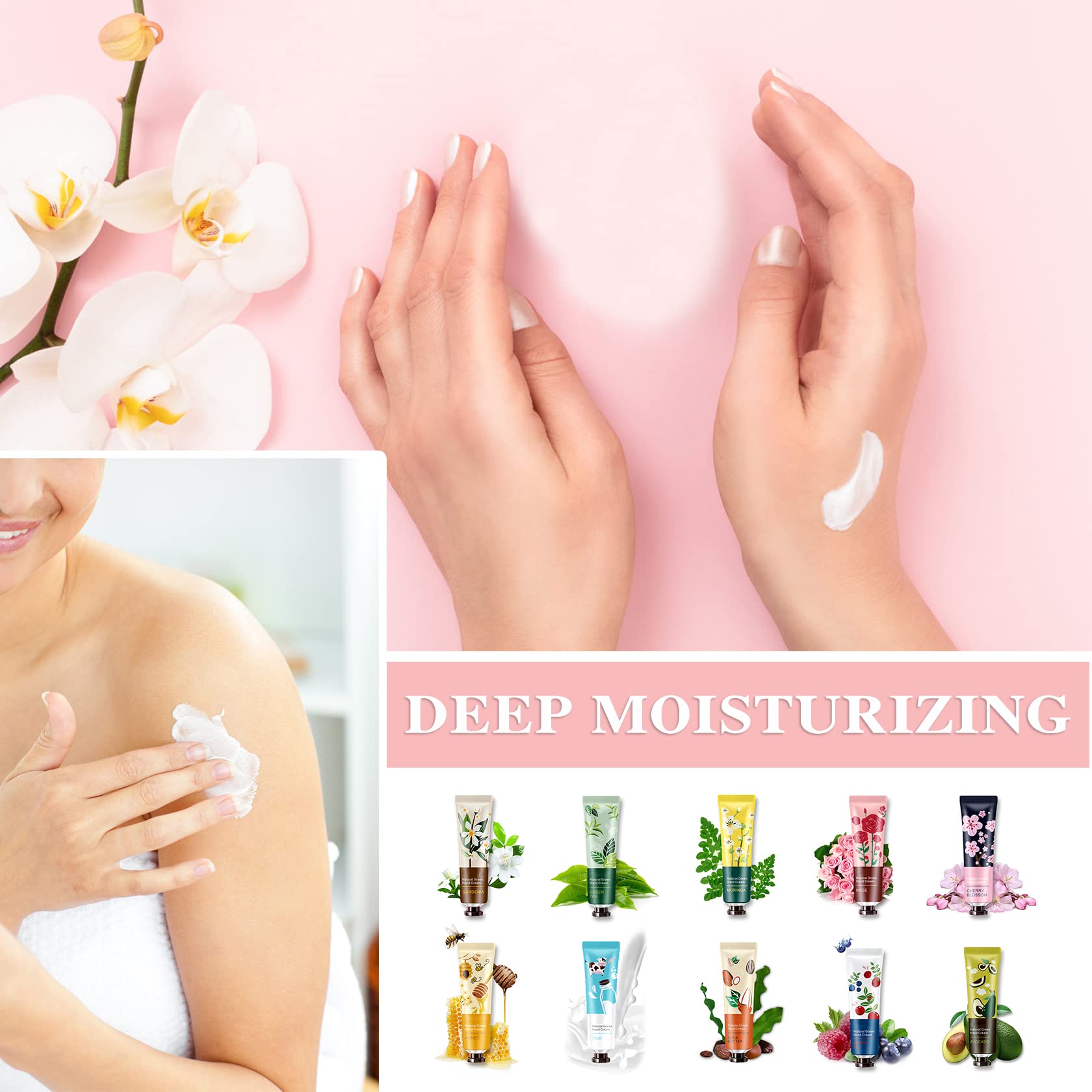 10 Pack Natural Plant Fragrance Hand Cream for Dry Hands,Moisturizing Hand Care Cream Hand Lotion Travel Gift Set,Travel Size Hand Lotion Set for Men and Women-30ml