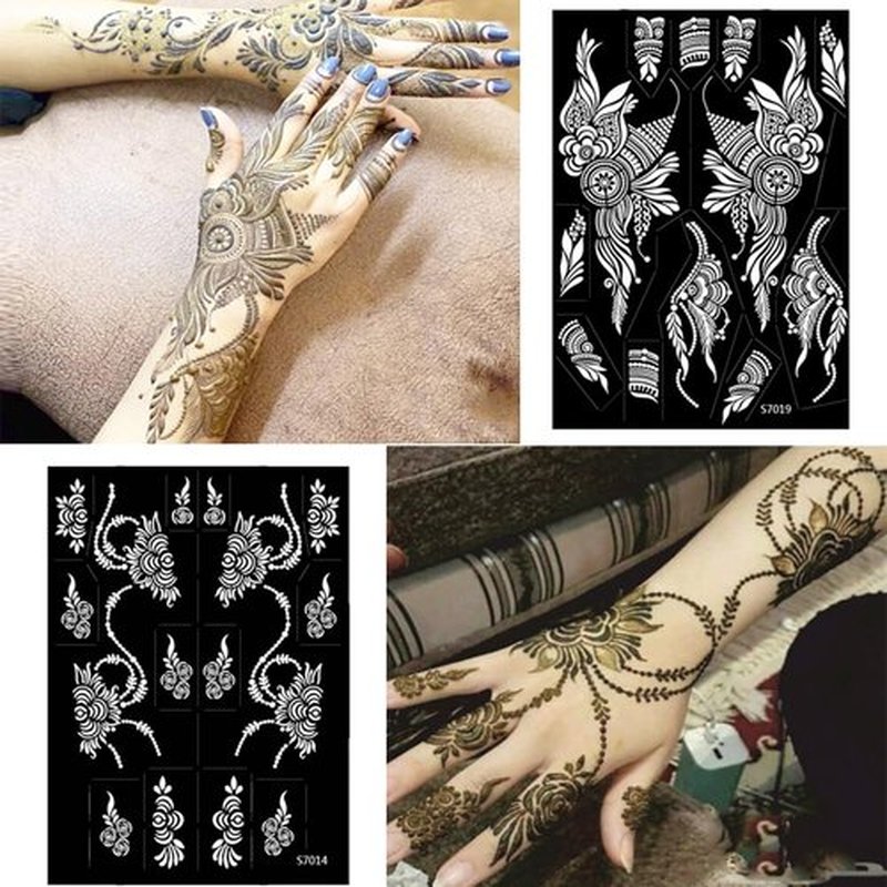PPVWEY 10 Sheets Henna Tattoo Stencils 10 Pair Arm Hand Henna Tattoo Template Temporary Indian Arabian Glitter Airbrush Tattoo Stickers for Face Body Paint DIY (Black-1)