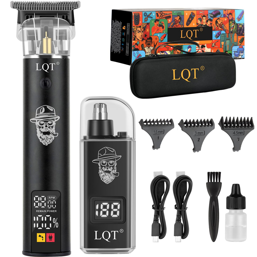 LQT Rechargeable Beard Trimmer kit for Mustaches, Nose Hair, and Light Detailing and Grooming with Bonus Wet/Dry Battery Nose Trimmer