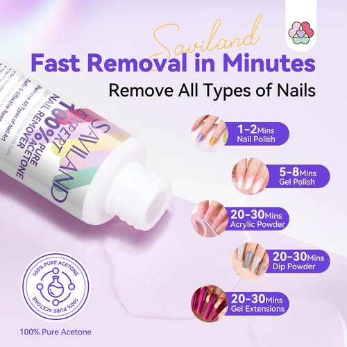 SAVILAND Nail Polish Remover Kit: 50 ML Acetone Nail Polish Remover Non-Drying Expert Gel Remover with Cuticle Oil & Tools Quick Removal for Nails Polish Acrylic Dip Powder DIY Salon