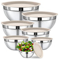 Boskermeal Mixing Bowls with Lids Set - 7PCS Nesting Mixing Bowls, Lids, Stainless Steel Mixing Bowls for Mixing, Baking & Meal Prep, Dishwasher Safe, Size 0.7/1.1/1.5/2.1/3.5/4/4.5 QT, Khaki