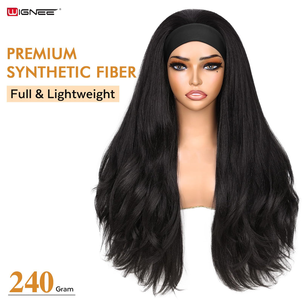 WIGNEE Yaki Curly Headband Wig Synthetic Layered Kinky Straight Half Wig Wear and Go Glueless Headband Wigs For Black Women