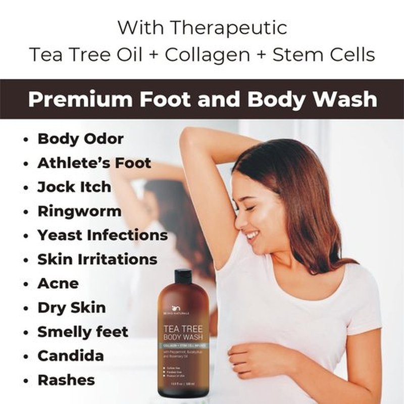 Body Wash with Tea Tree & Organic Tea Tree Oil - Fights Odor, Acne & Skin Issues, 16.9 oz by BeingNaturals