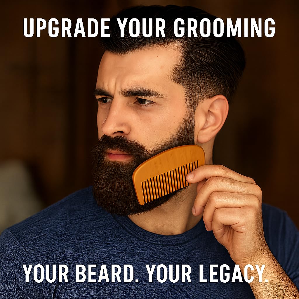 Beard Comb for Men - 2-pack - Natural Wood Wide Tooth Pocket Comb - Anti-Static, Durable & Portable Beard, Mustache & Hair Grooming Tool - Perfect for Detangling, Styling, Shaping- Premium Quality